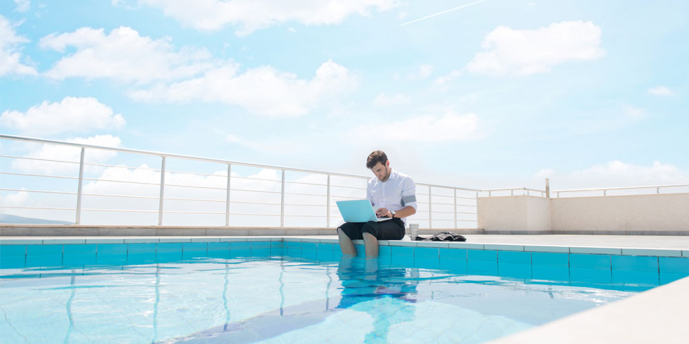 remote working abroad stock image